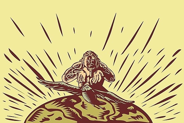 EPS 해외이미지 지구 일러스트 조류 그래픽 행성 인쇄 문신 복고 신화 팔 판화 목판화 전설 해외202004 해외일러스트 동물 미술 신체부위 우주 파일형식 벡터 이미지허브