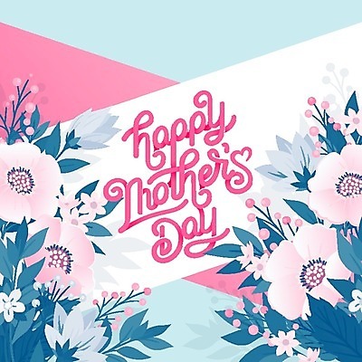 EPS 해외이미지 꽃 분홍색 하늘색 백그라운드 일러스트 캘리그라피 사람없음 어머니의날 해외202004 해외일러스트 식물 기념일 컬러 파란색 미국문화 파일형식 벡터 이미지허브