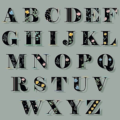 EPS 해외이미지 디자인 알파벳 영어 꽃 잎 일러스트 대문자 타이포그라피 사람없음 세트 봄 플랫 조합형타이포 해외202004 해외일러스트 식물 문자 계절 파일형식 벡터 이미지허브