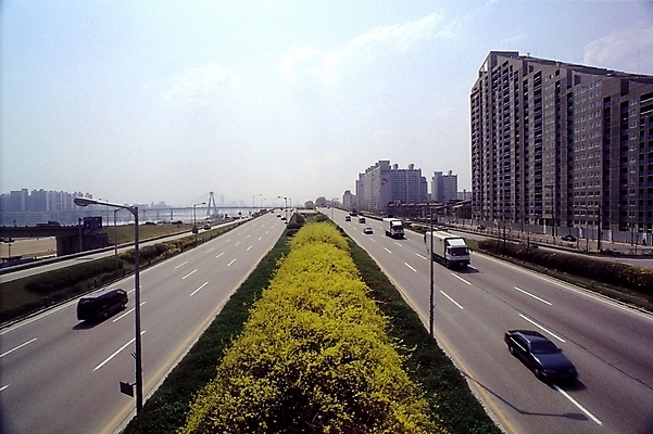 포토 JPG 주간 현대건축 나라 도로 길 육상교통 교통수단 교통 가로등 교통시설 자동차 하늘 아파트 서울 한국 풍경 빌딩 사람없음 야외 건물 도시풍경 트럭 도시 표지판 개나리 한강 여러대 가교 지명 국내포토 자연요소 건축물 공공시설 건축 꽃 아시아 다수 주택 알림판 시설 랜드마크 파일형식