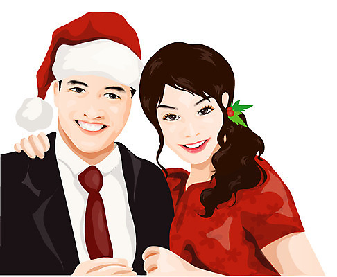 EPS 라이프스타일 커플 계절 여자 기념일 남자 행복 크리스마스 겨울 일러스트 사람 두명 파티 로맨틱 국내일러스트 감정 컨셉 관계 이벤트 생활 파일형식 벡터