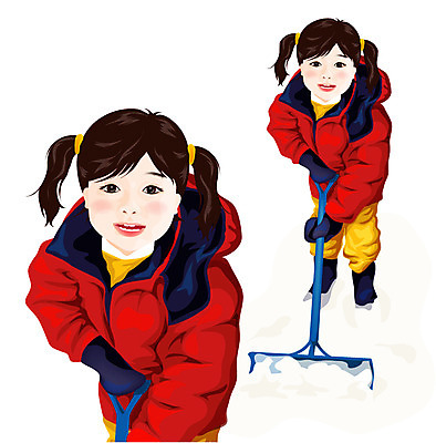 EPS 캐릭터 사계절 계절 여자 어린이 포즈 겨울 일러스트 한명 사람 눈 청소 눈치우기 여자만 여자한명만 어린이만 소녀만 소녀한명만 일러캐릭터 자연요소 1 날씨 치우기 파일형식 벡터
