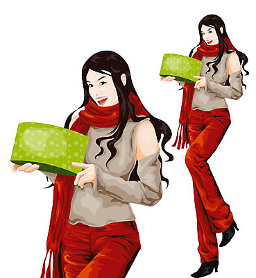 EPS 모델 라이프스타일 여자 패션 포즈 크리스마스 일러스트 선물 한명 사람 선물상자 쇼핑 상자 여자만 여자한명만 국내일러스트 1 기념일 생활 파일형식 벡터