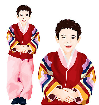 EPS 한국전통 전통 사계절 계절 명절 남자 어린이 포즈 겨울 일러스트 새해 한명 사람 소년 설날 전통의상 한복 남자만 남자한명만 어린이만 소년만 소년한명만 국내일러스트 1 기념일 한국 파일형식 벡터