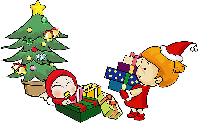 EPS 여자 기념일 남자 어린이 크리스마스 겨울 일러스트 선물 사람 소녀 소년 두명 장식 공휴일 크리스마스트리 오픈 어린이만 국내일러스트 계절 이벤트 파일형식 벡터