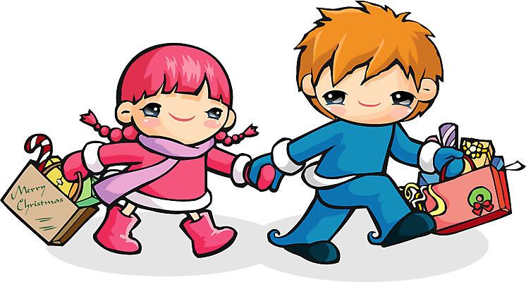 EPS 계절 여자 남자 어린이 크리스마스 겨울 일러스트 선물 사람 소녀 소년 두명 쇼핑 쇼핑백 걷기 목도리 어린이만 국내일러스트 잡화 기념일 가방 모션 파일형식 벡터