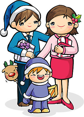 EPS 부부 커플 계절 여자 기념일 남자 어린이 크리스마스 겨울 일러스트 산타모자 엄마 선물 사람 소년 세명 루돌프 아빠 풍선 국내일러스트 모자_잡화 가족 관계 사슴 이벤트 파일형식 벡터