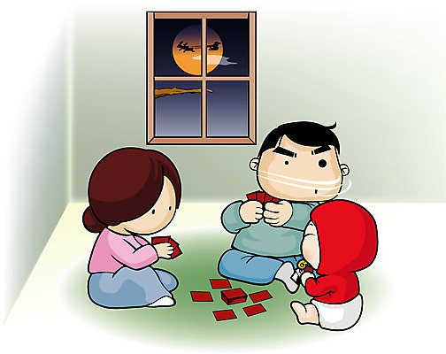 EPS 한국전통 여자 남자 겨울 일러스트 가족 엄마 새해 사람 세명 산타클로스 달 달밤 아기 아빠 엿보기 엄숙 화투 국내일러스트 자연요소 전통 계절 크리스마스 관계 모션 한국 게임 파일형식 벡터