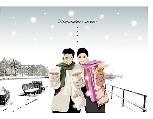 EPS 라이프스타일 커플 사계절 계절 여자 남자 겨울 일러스트 자연 미소 사람 소년 야외 두명 눈 눈송이 눈덩이 일생 함박눈 국내일러스트 자연요소 어린이 관계 날씨 눈_날씨 표정 생활 생태계 파일형식 벡터