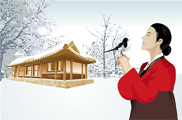 EPS 주간 한국전통 전통 사계절 계절 여자 명절 고건축 겨울 일러스트 자연 새해 한옥 주택 기와집 한명 미소 사람 20대 성인 야외 설날 눈 한복 까치 정통 아씨 일생 여자만 여자한명만 성인여자만 청년만 청년여자만 성인한명만 청년여자한명만 성인여자한명만 성인만 국내일러스트 자연요소 1 건축물 기념일 조류 날씨 한국 표정 청년 건물 전통의상 생태계 파일형식 벡터