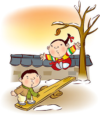 EPS 나무 캐릭터 한국문화 한국전통 여자 명절 남자 어린이 겨울 일러스트 전통캐릭터 새해 사람 소녀 소년 두명 담장 전통놀이 달력 전통의상 한복 널뛰기 1월 어린이만 국내일러스트 일러캐릭터 식물 동양문화 전통 계절 기념일 놀이 한국 날짜 파일형식 벡터