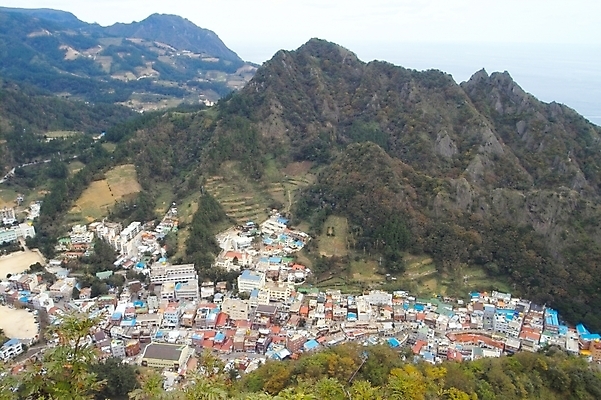 포토 JPG 주간 나무 건축물 건축 바다 섬 백그라운드 학교 자연 산 풍경 사람없음 야외 건물 하이앵글 마을 농촌 울릉도 도동리 섬마을 국내포토 자연요소 식물 교육 뷰포인트 시골 경상북도 생태계 파일형식