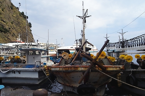 포토 JPG 주간 시설물 현대건축 건축 바다 섬 교통 수상교통 자연 산 어업 풍경 사람없음 야외 항구 돌_바위 바위 어선 어촌 울릉도 도동항 오징어배 선박 국내포토 자연요소 건축물 산업 교통수단 배_교통 교통시설 시골 경상북도 생태계 파일형식