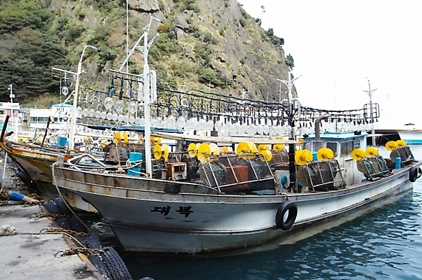 포토 JPG 주간 시설물 현대건축 건축 바다 섬 교통 수상교통 자연 산 어업 풍경 사람없음 야외 항구 돌_바위 바위 어선 어촌 울릉도 도동항 오징어배 선박 국내포토 자연요소 건축물 산업 교통수단 배_교통 교통시설 시골 경상북도 생태계 파일형식