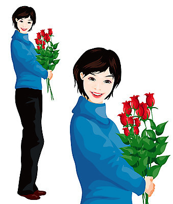 EPS 라이프스타일 커플 여자 기념일 꽃 꽃다발 프로포즈 일러스트 화이트데이 발렌타인데이 선물 사랑 사람 두명 여자만 국내일러스트 식물 감정 관계 데이이벤트 이벤트 생활 파일형식 벡터