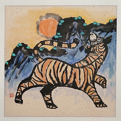 포토 JPG 한국전통 전통 문화 실내 회화 미술 사람없음 호랑이 동양화 작품 예술품 담채화 민속화 민화 풍속화 국내포토 포유류 문화예술 한국 말하기 내부 그림 파일형식