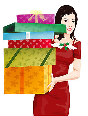 EPS 라이프스타일 여자 기념일 크리스마스 일러스트 선물 한명 사람 20대 성인 쇼핑 여자만 여자한명만 성인여자만 청년만 청년여자만 성인한명만 청년여자한명만 성인여자한명만 성인만 국내일러스트 1 이벤트 청년 생활 파일형식 벡터