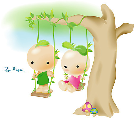 EPS 나무 식물 캐릭터 사계절 계절 일러스트 자연 씨앗 새싹 버섯 봄 분위기 그네 새싹캐릭터 씨앗캐릭터 소식_알림 일러캐릭터 컨셉 생태계 식물캐릭터 파일형식 벡터