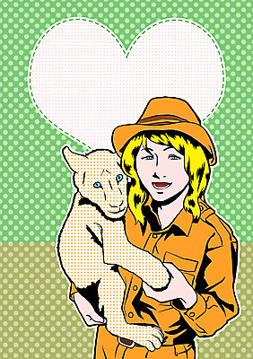 PSD 직업 여자 새끼 일러스트 안기 프레임 한명 사람 성인 자신감 사자 팝아트 열정 사육사 자부심 여자만 성인여자만 국내일러스트 동물 1 감정 포유류 모션 그림 성인만 파일형식