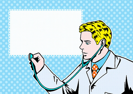 PSD 직업 남자 일러스트 청진기 프레임 한명 사람 상반신 성인 의사 의사가운 자신감 팝아트 열정 자부심 국내일러스트 1 감정 의료기기 의료진 가운 그림 파일형식