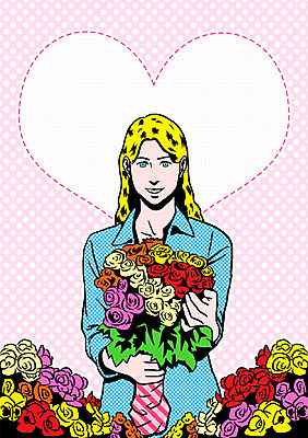 PSD 직업 여자 꽃 꽃다발 일러스트 프레임 한명 사람 성인 하트 자신감 팝아트 열정 자부심 플로리스트 국내일러스트 모양 식물 1 감정 그림 파일형식