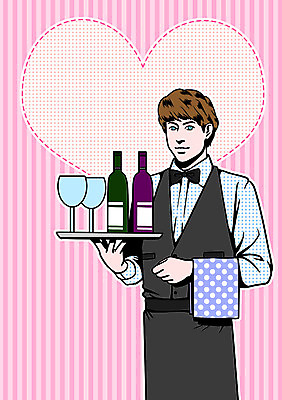 PSD 직업 남자 와인잔 일러스트 프레임 한명 사람 성인 와인 자신감 웨이트리스 와인병 팝아트 열정 서빙 자부심 국내일러스트 1 감정 술잔 병_용기 주류 종업원 그림 파일형식