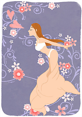 PSD 여자 꽃 백그라운드 일러스트 새로움 한명 사람 성인 뷰티 변화 성형수술 속옷 과정 성형미인 하트모형 허물 국내일러스트 식물 1 옷 컨셉 모형 수술 미인 파일형식