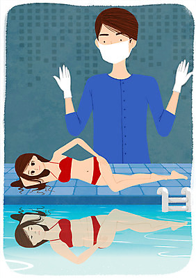 PSD 여자 남자 일러스트 새로움 수영장 마스크 사람 성인 세명 비키니 눕기 뷰티 반사 의사 수술 변화 성형수술 수술장갑 과정 성형미인 국내일러스트 수영복 장갑 컨셉 의학 모션 치료 의료진 미인 파일형식