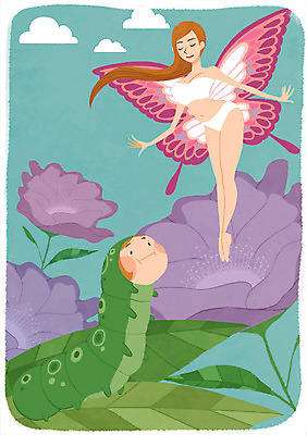 PSD 여자 꽃 나비 날개 일러스트 새로움 사람 성인 두명 뷰티 비교 변화 성형수술 날씬함 애벌레 과정 성형미인 국내일러스트 식물 곤충 컨셉 수술 벌레 몸매 미인 파일형식