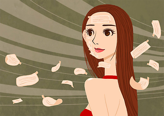 PSD 여자 일러스트 새로움 한명 사람 성인 뷰티 주름 변화 성형수술 과정 스카치테이프 삭제 성형미인 국내일러스트 1 컨셉 수술 미인 테이프 파일형식