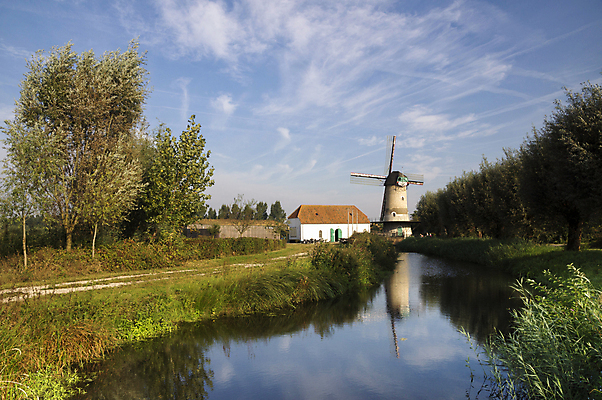 포토 JPG 해외이미지 나무 하늘 사람없음 건물 물 파란색 강 반사 풍차 흰색 개울 천연기념물 방앗간 해외202004 해외포토 자연요소 식물 건축물 컬러 파일형식 이미지허브