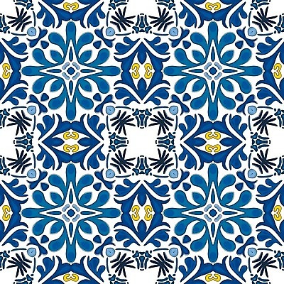 EPS 해외이미지 전통 디자인 패턴 일러스트 벽지 추상 장식 파란색 노란색 흰색 포르투갈 타일 묘사 정사각형 스페인어 엘리먼트 튀니지 해외202004 해외일러스트 도형 유럽 컬러 무늬 아프리카 파일형식 벡터 이미지허브