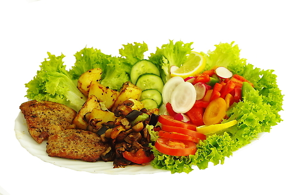 포토 JPG 해외이미지 접시 음식 백그라운드 토마토 채소 호박 양파 오이 감자 파프리카 육류 돼지고기 사람없음 저녁식사 샐러드 튀김 흰색 맛 상추 자르기 굽기 총각무 해외202004 해외포토 식기 컬러 컨셉 식재료 모션 식사 무 구이 파일형식 이미지허브