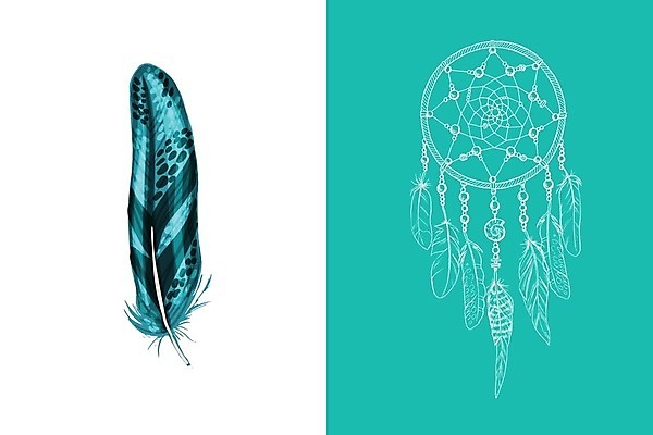 EPS 해외이미지 전통 일러스트 사람없음 장식 꿈 구슬 깃털 청록색 부적 드림캐쳐 해외202004 해외일러스트 컬러 파일형식 벡터 이미지허브