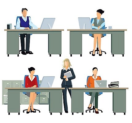 EPS 해외이미지 여자 남자 일러스트 회사 비즈니스 사람 여러명 노트북 컴퓨터 사무실 모니터 업무 비즈니스맨 비즈니스우먼 해외202004 해외일러스트 다수 전자제품 작업 직장인 파일형식 벡터 이미지허브