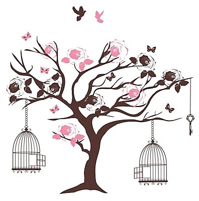 EPS 해외이미지 나무 꽃 실루엣 일러스트 조류 매달리기 사람없음 새장 해외일러스트 식물 동물 모션 촬영기법 케이지 파일형식 벡터 이미지허브