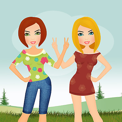 포토 JPG 해외이미지 2 일러스트 갈색머리 함께함 소녀 사람없음 친구 금발 만화 해외202004 해외포토 헤어스타일 여자 어린이 컨셉 관계 파일형식 이미지허브