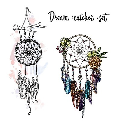 EPS 해외이미지 전통 꽃 일러스트 캘리그라피 사람없음 장식 꿈 구슬 깃털 부적 드림캐쳐 해외202004 해외일러스트 식물 파일형식 벡터 이미지허브