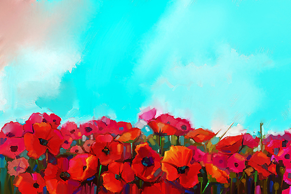 JPG 해외이미지 꽃 꽃밭 일러스트 사람없음 그림 손그림 양귀비 유화 해외202004 해외일러스트 식물 미술 파일형식 이미지허브