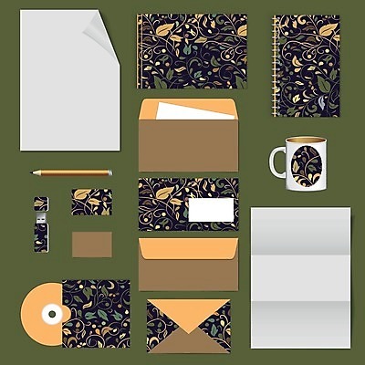 EPS 해외이미지 디자인 줄기 컨셉 잎 패턴 일러스트 비즈니스 명함 봉투 편지봉투 사람없음 세트 갈색 검은색 공책 머그컵 레이아웃 문서 엘리먼트 테마 스타일 레터헤드 해외202004 해외일러스트 식물 컬러 무늬 문구용품 컵 편지 파일형식 벡터 이미지허브