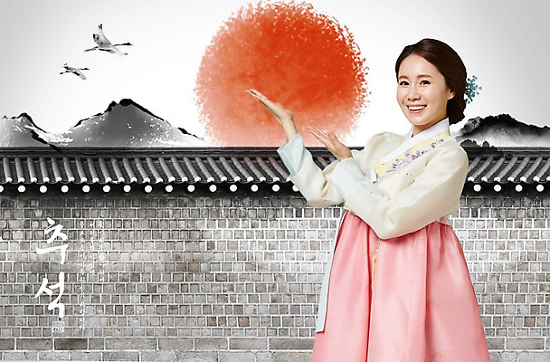 PSD 편집이미지 여자 캘리배경 백그라운드 캘리그라피 수묵화 한명 사람 성인 담장 추석 한국인 한복 정월대보름 여자만 성인여자만 이미지편집 1 한국전통 명절 미술 동양인 전통의상 성인만 파일형식