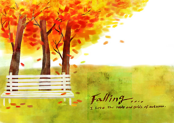 주간 PSD 나무 계절 백그라운드 단풍 낙엽 벤치 일러스트 풍경 사람없음 야외 가을풍경 가을 가을배경 국내일러스트 자연요소 식물 잎 의자 파일형식 가을_계절