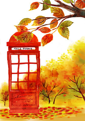 주간 PSD 나무 계절 백그라운드 단풍 낙엽 일러스트 풍경 사람없음 야외 가을풍경 가을 공중전화 가을배경 국내일러스트 자연요소 식물 잎 전화기 파일형식 가을_계절