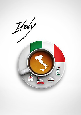 PSD 편집이미지 문화 커피 지도 사람없음 이탈리아 커피잔 이탈리아국기 이미지편집 유럽 음료 잔 국기 파일형식