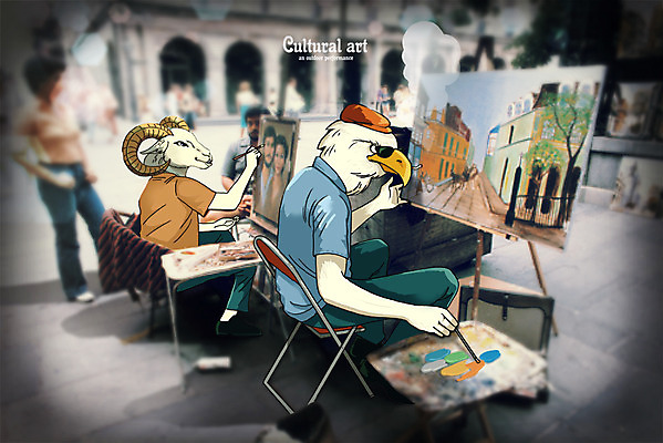 주간 PSD 편집 편집이미지 문화 예술 포토일러 거리 의인화 사람 여러명 야외 붓 양 그리기 보행자 팔레트 이젤 합성 독수리 화가 소통 길거리예술가 평등 이미지편집 자연요소 직업 다수 컨셉 포유류 모션 조류 미술도구 예술가 파일형식