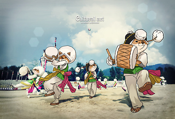 주간 PSD 편집 편집이미지 문화 예술 포토일러 의인화 사람없음 야외 공연 사물놀이 전통공연 북 합성 여우 꽹과리 소통 평등 이미지편집 자연요소 전통 컨셉 포유류 타악기 국악기 이벤트 전통놀이 파일형식