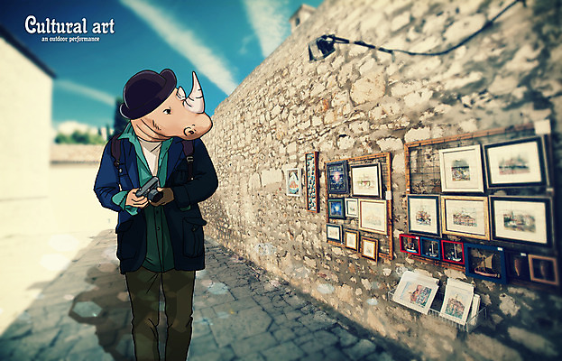 주간 PSD 편집 편집이미지 문화 예술 여행 액자 포토일러 돌담 의인화 사람없음 야외 그림 합성 코뿔소 소통 길거리공연 잡상 평등 이미지편집 자연요소 컨셉 포유류 기와 담장 공연 돌_바위 파일형식