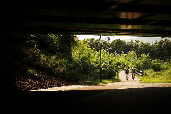 포토 JPG 주간 전신 여자 남자 20대 성인 야외 두명 뒷모습 한국인 승차 아래 출근 퇴근 사이클링 라이딩 미니벨로 탄천 가교 성인만 국내포토 자연요소 건축물 뷰포인트 모션 사람 동양인 청년 강 자전거 방향 육상스포츠 출퇴근 위치 파일형식
