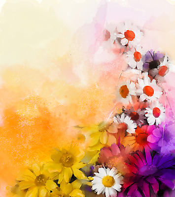 JPG 해외이미지 꽃 일러스트 사람없음 그림 데이지 손그림 유화 해외202004 해외일러스트 식물 미술 파일형식 이미지허브