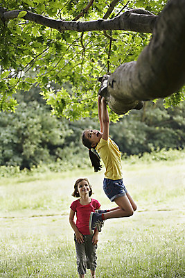 포토 JPG 해외이미지 주간 전신 나무 여자 어린이 매달리기 서기 소녀 야외 두명 앞모습 옆모습 올려보기 즐거움 나무타기 소녀만 해외202004 해외포토 자연요소 식물 감정 뷰포인트 모션 사람 여자만 어린이만 파일형식 이미지허브 이미지허브